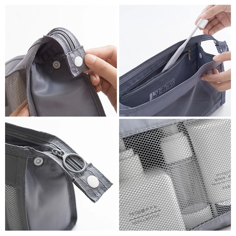 Portable Mesh And Nylon Cosmetic Zipper Pouch