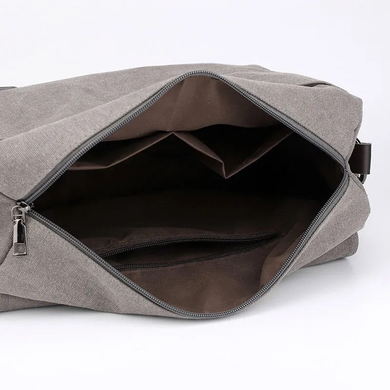 13.5" Vintage Black Canvas Messenger Bag
