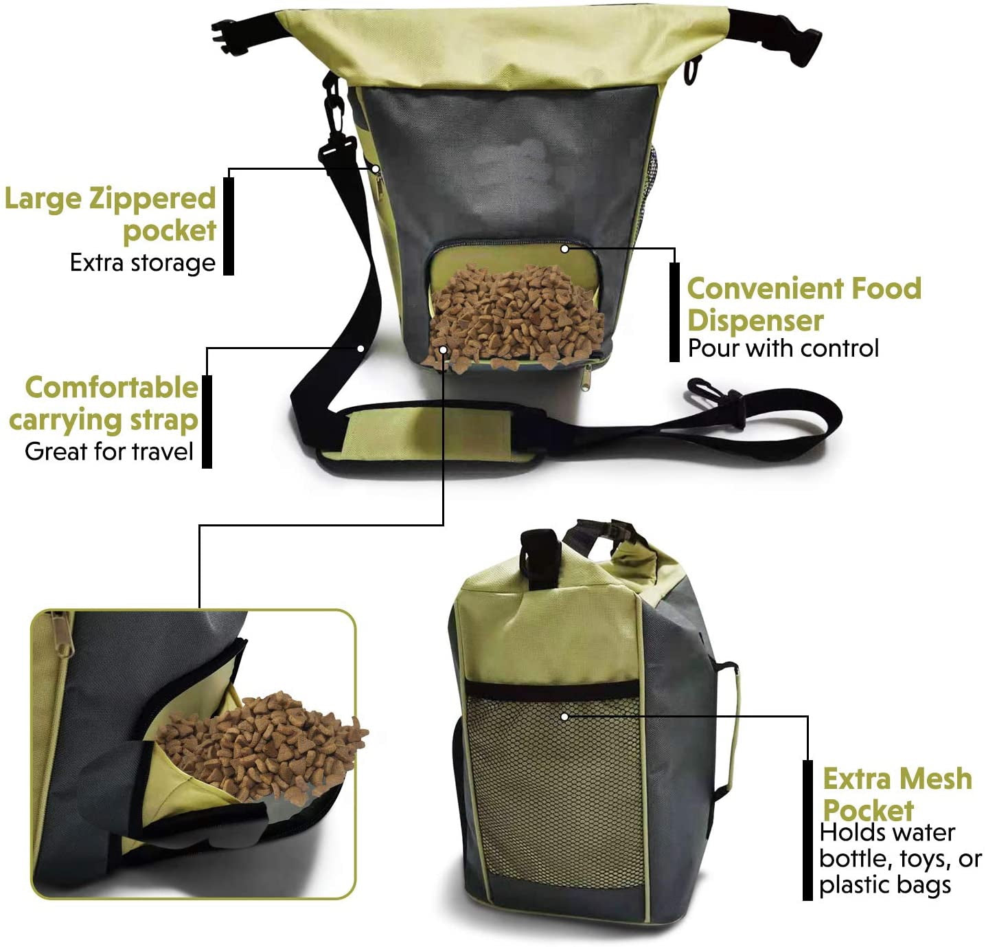 Pouring Spout and Shoulder Strap Pet Dog Food Travel Bag