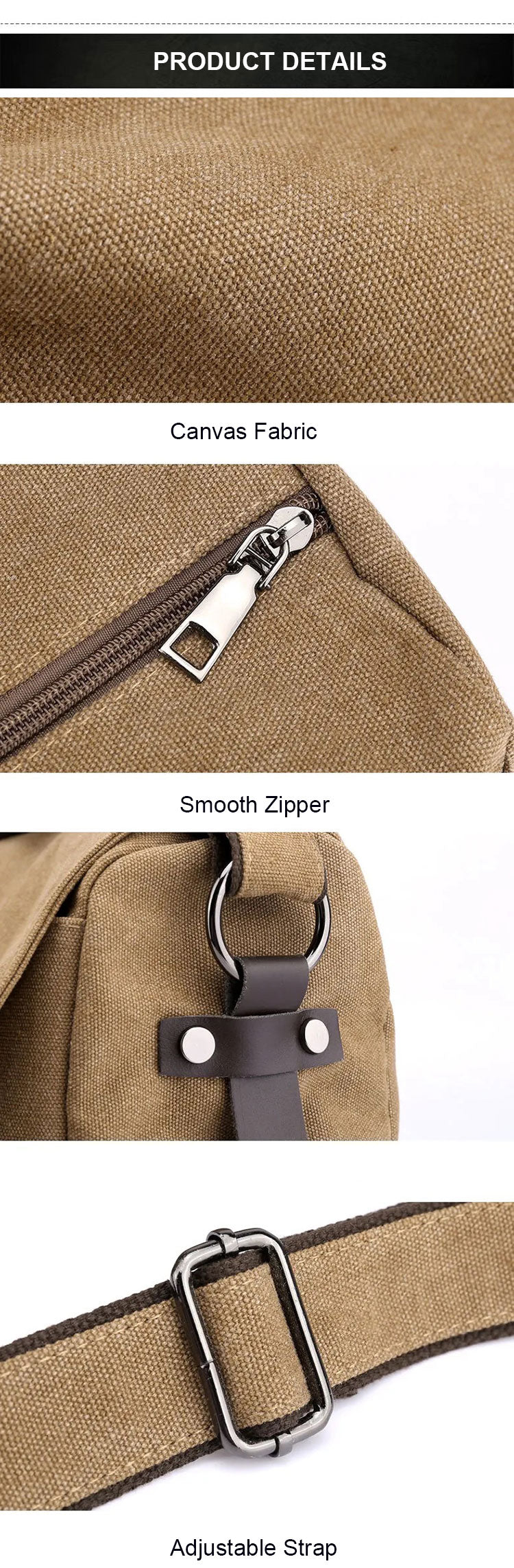 13.5" Vintage Black Canvas Messenger Bag