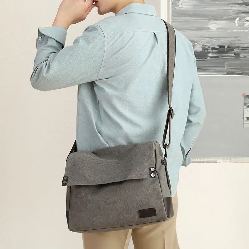 13.5" Vintage Black Canvas Messenger Bag