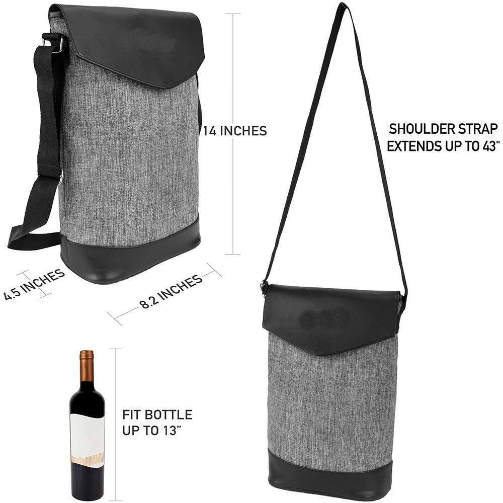 2 Bottles Wine Storage Insulated Cooler Shoulder Bag