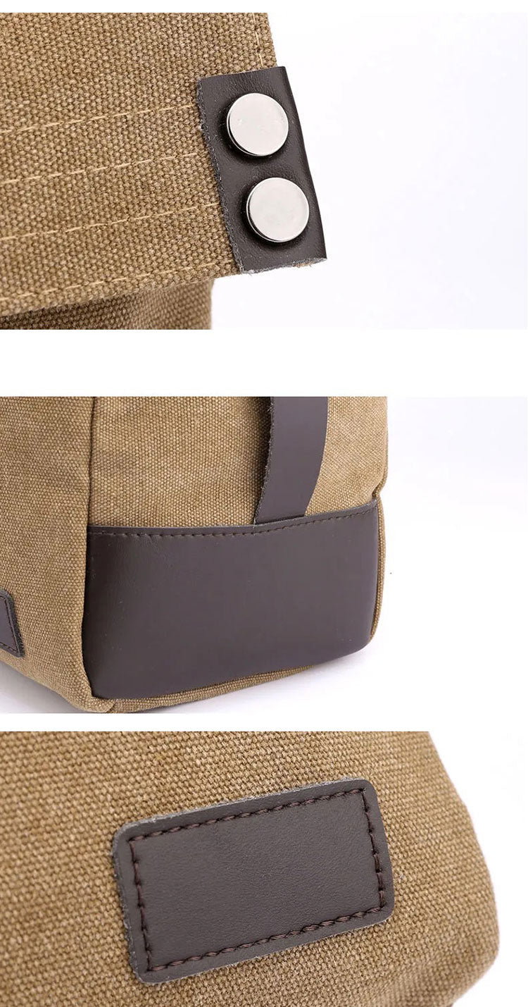 13.5" Vintage Black Canvas Messenger Bag