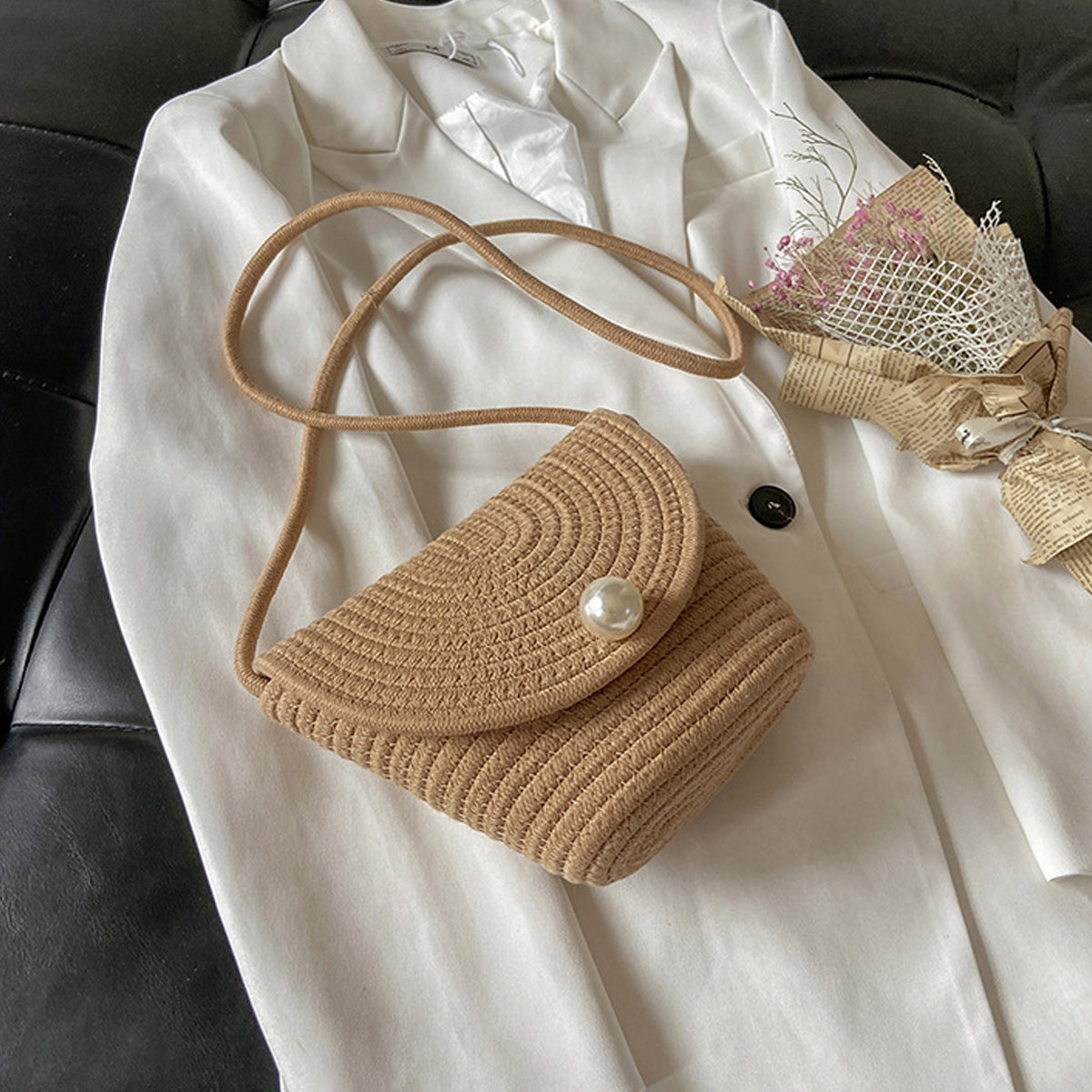 New Fashion Braided Cotton Rope Shoulder Bucket Bag