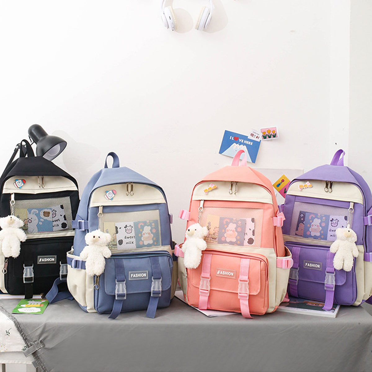 4Pcs Fashion Schoolbag Student Backpack