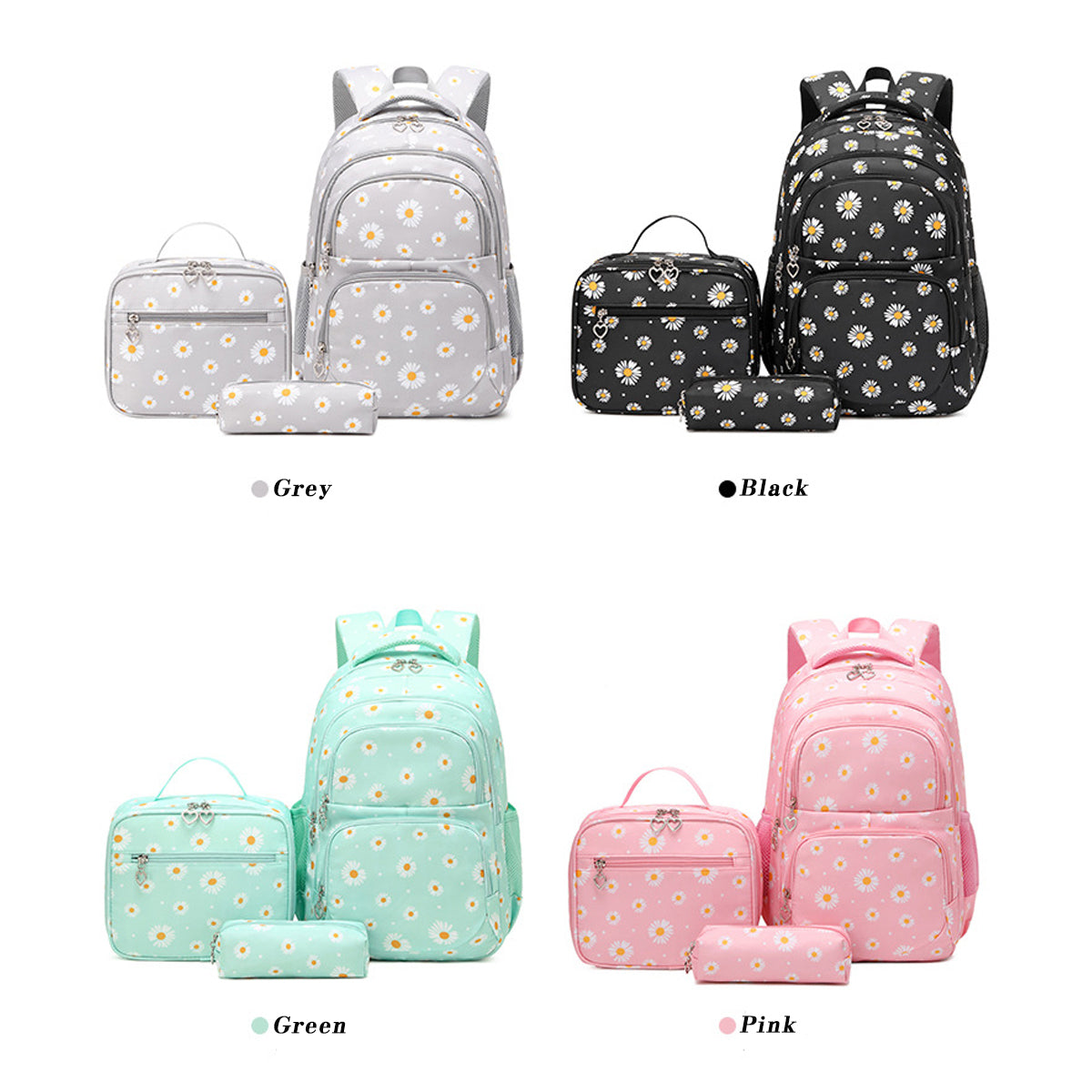 3Pcs Daisy Prints Backpack Sets Kids Bookbag for Teens