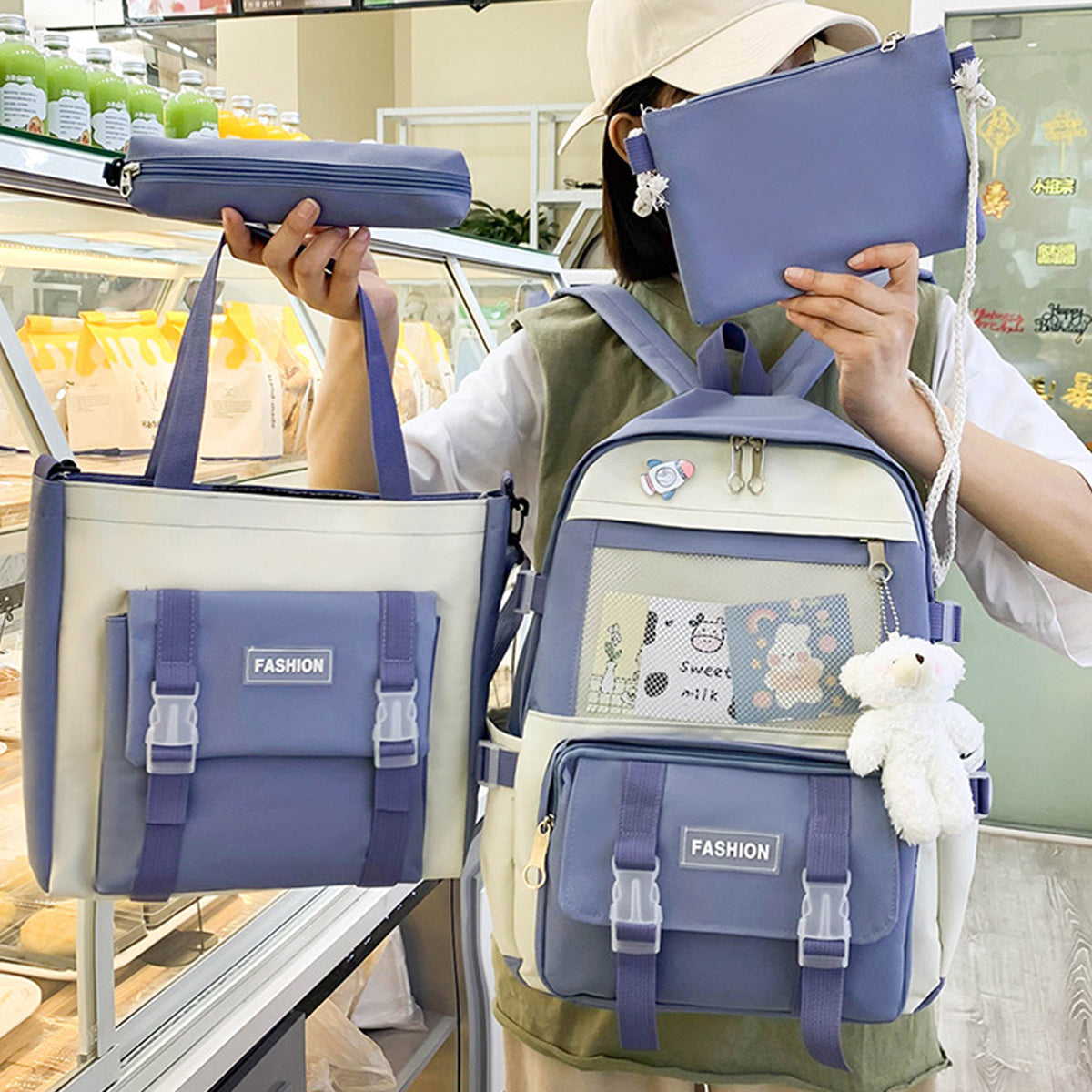 4Pcs Fashion Schoolbag Student Backpack