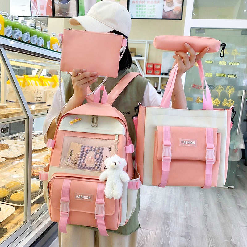 4Pcs Fashion Schoolbag Student Backpack