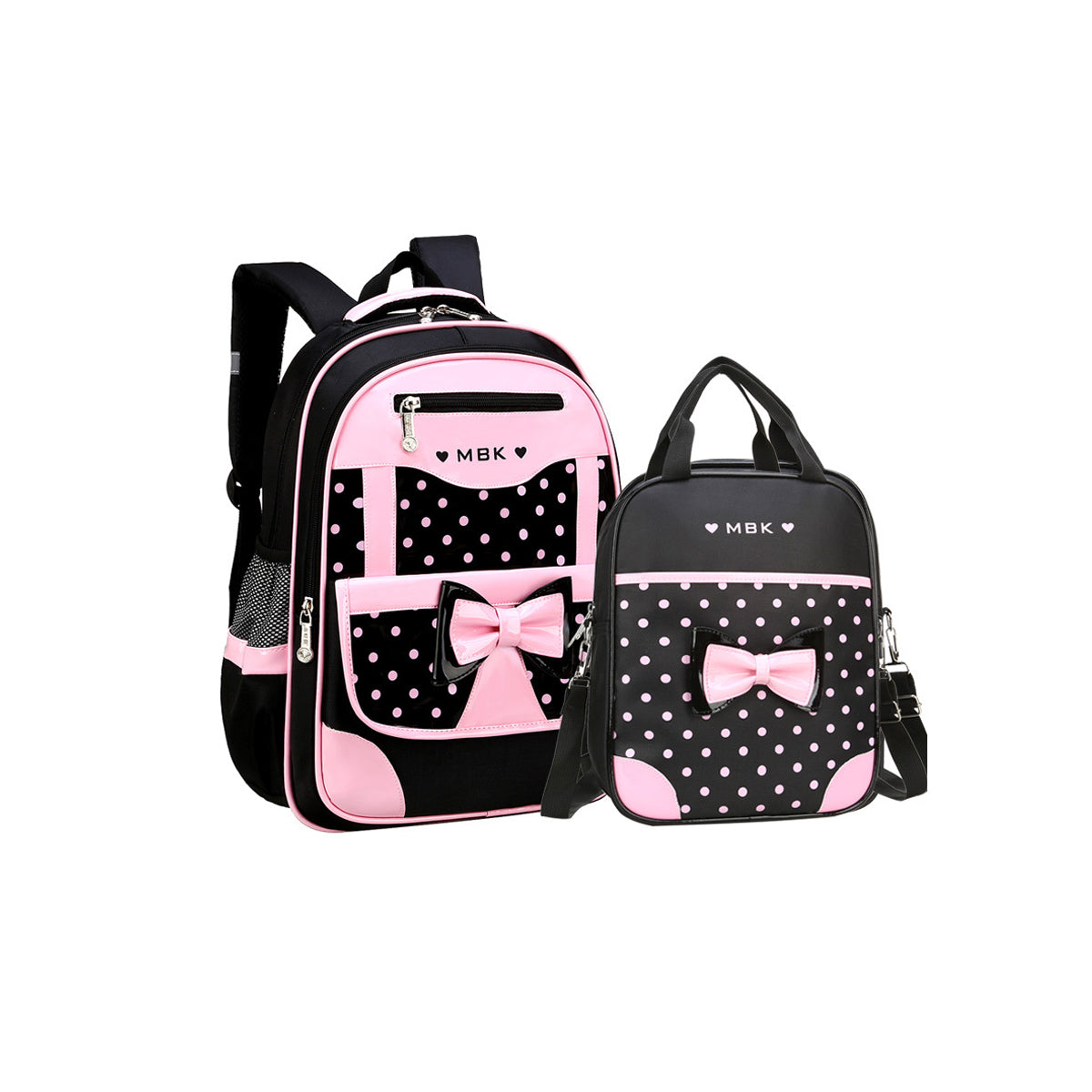 2Pcs Bowknot Wave Point Prints Primary School Backpack