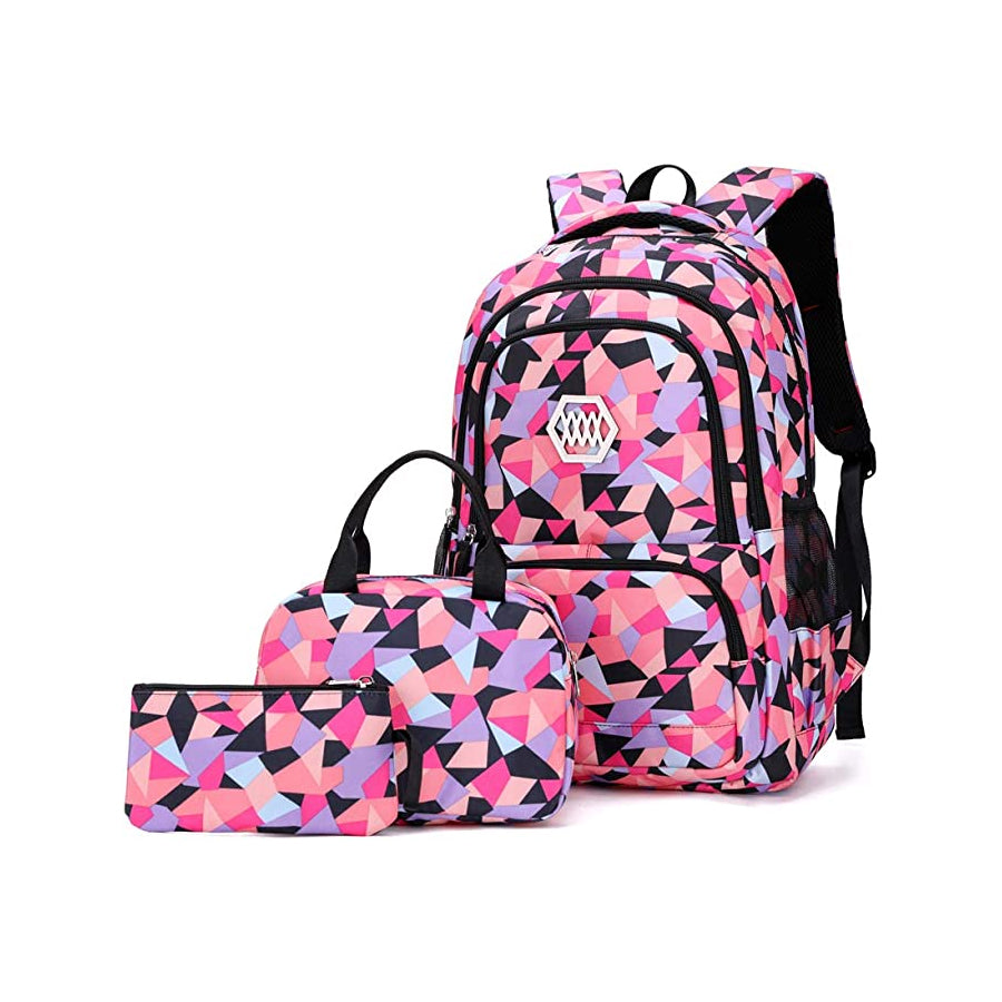 3 Pcs Geometric Print For Girls Boys School Backpacks