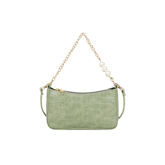 Vintage Stone Pattern Pearl Chain Underarm Bag