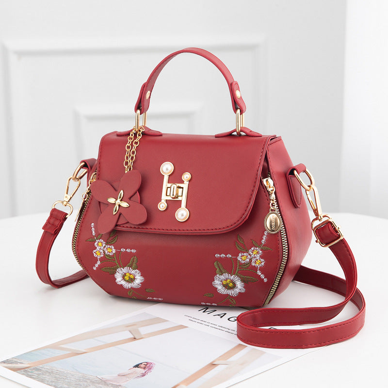 Embroidered Handbag Fashion PU Leather Shoulder Messenger Bag