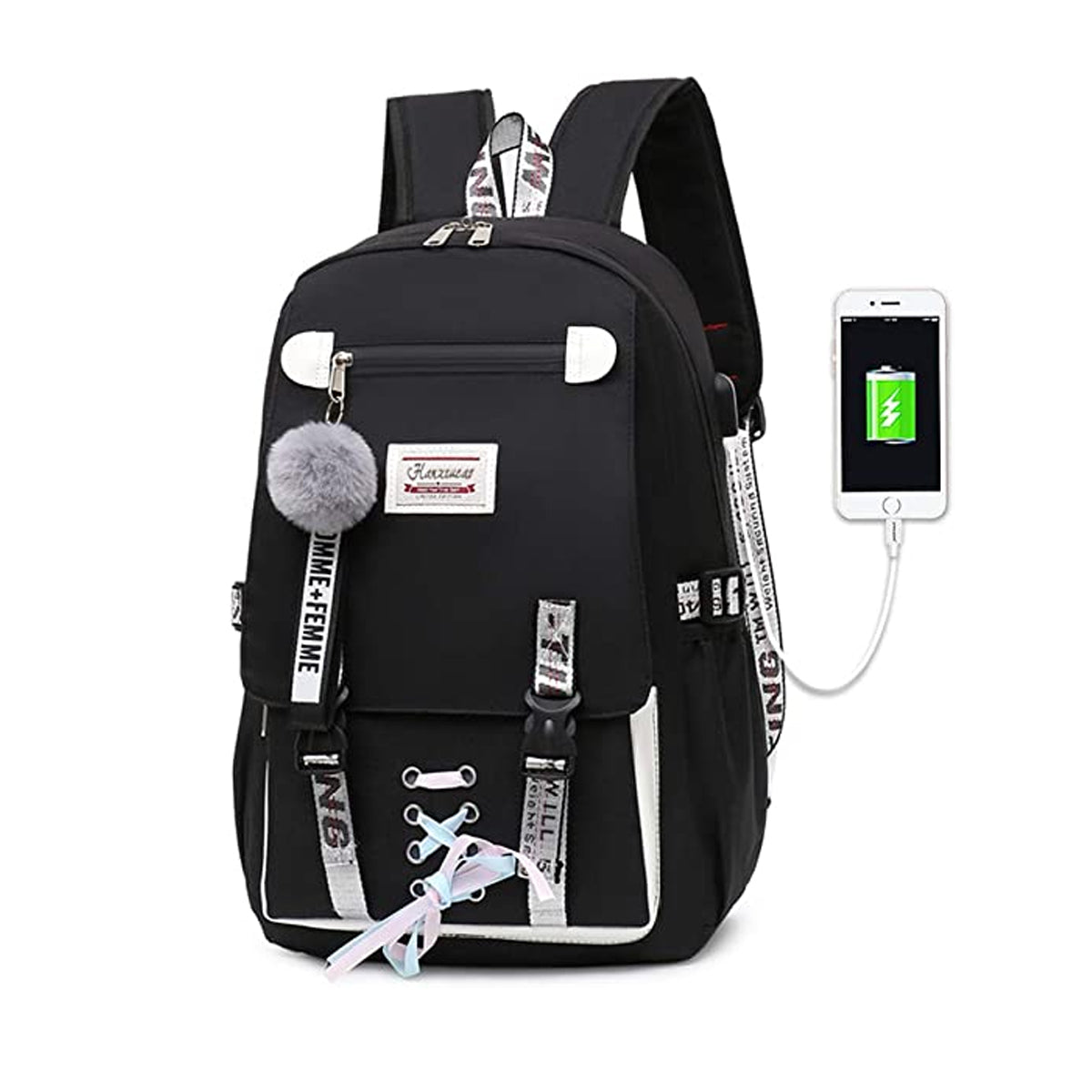 College Student Locked Schoolbag Anti-Theft Backpack with USB Charging Port