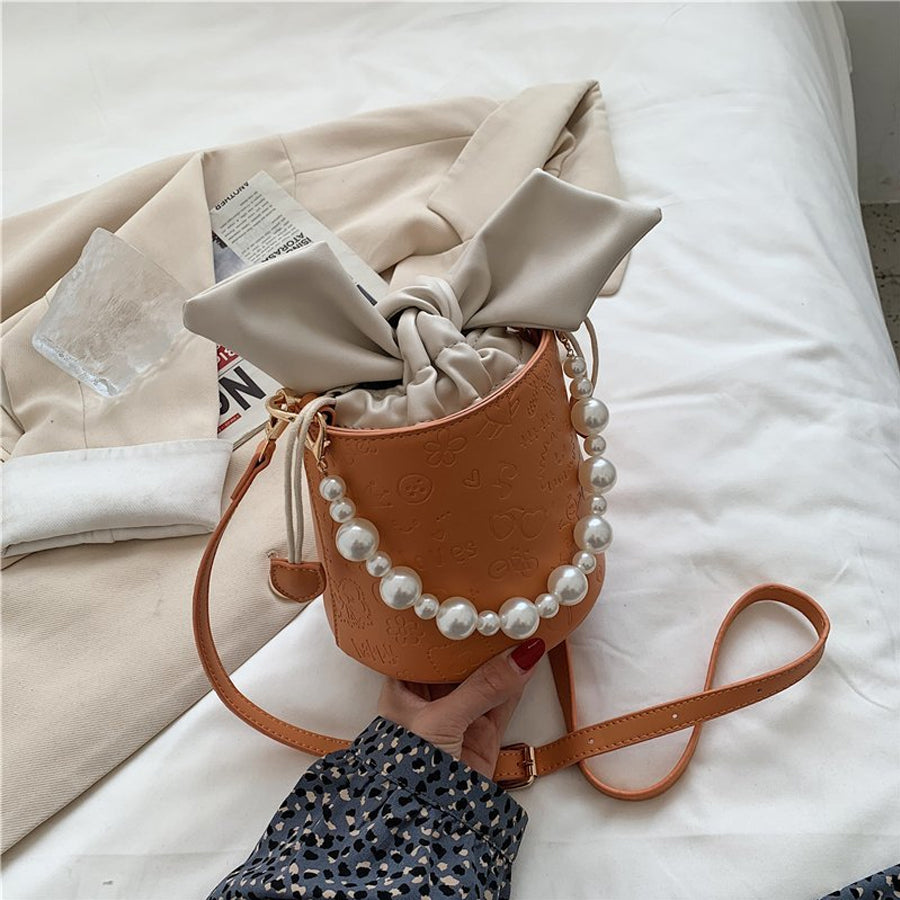 New Pearl Embossed Crossbody Tote Bucket Bag