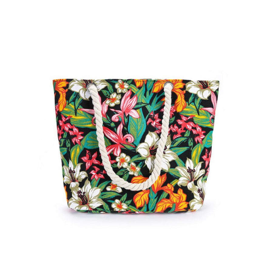 Canvas Large Summer Beach Bag  With Floral Pattern
