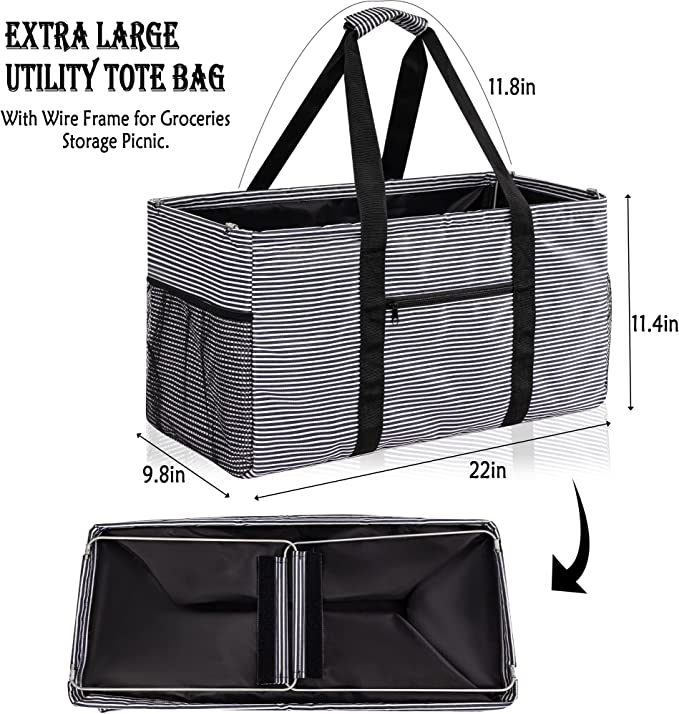 Collapsible Tote Bag with Handles Square Structured Tote Bag