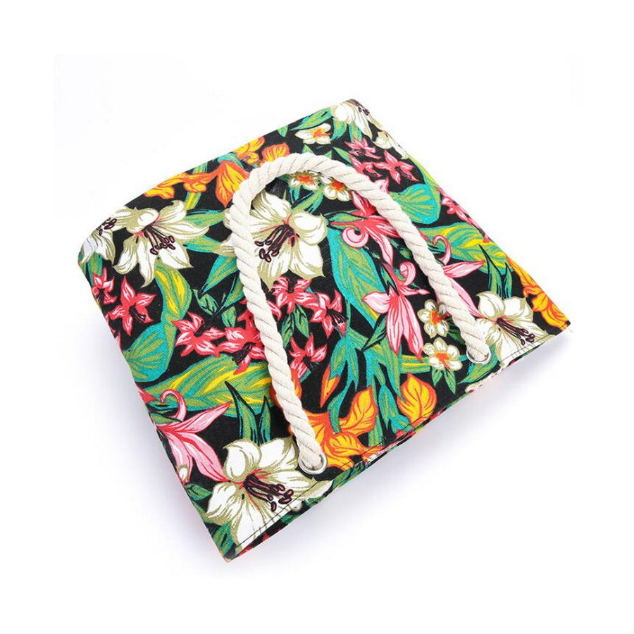 Canvas Large Summer Beach Bag  With Floral Pattern