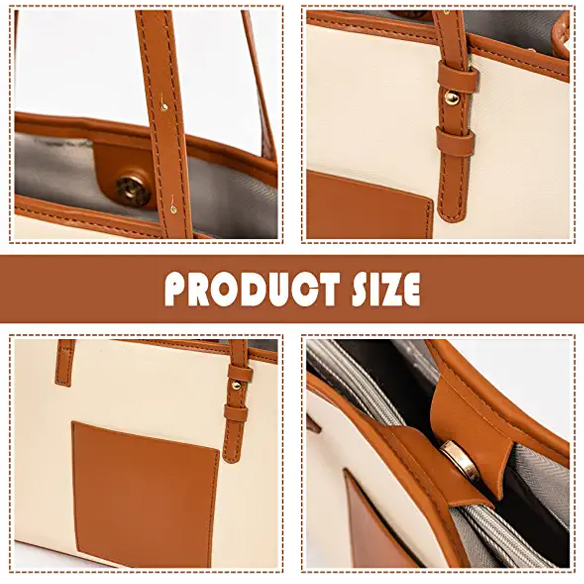 PU Tote Bag for Women with Zipper Pocket