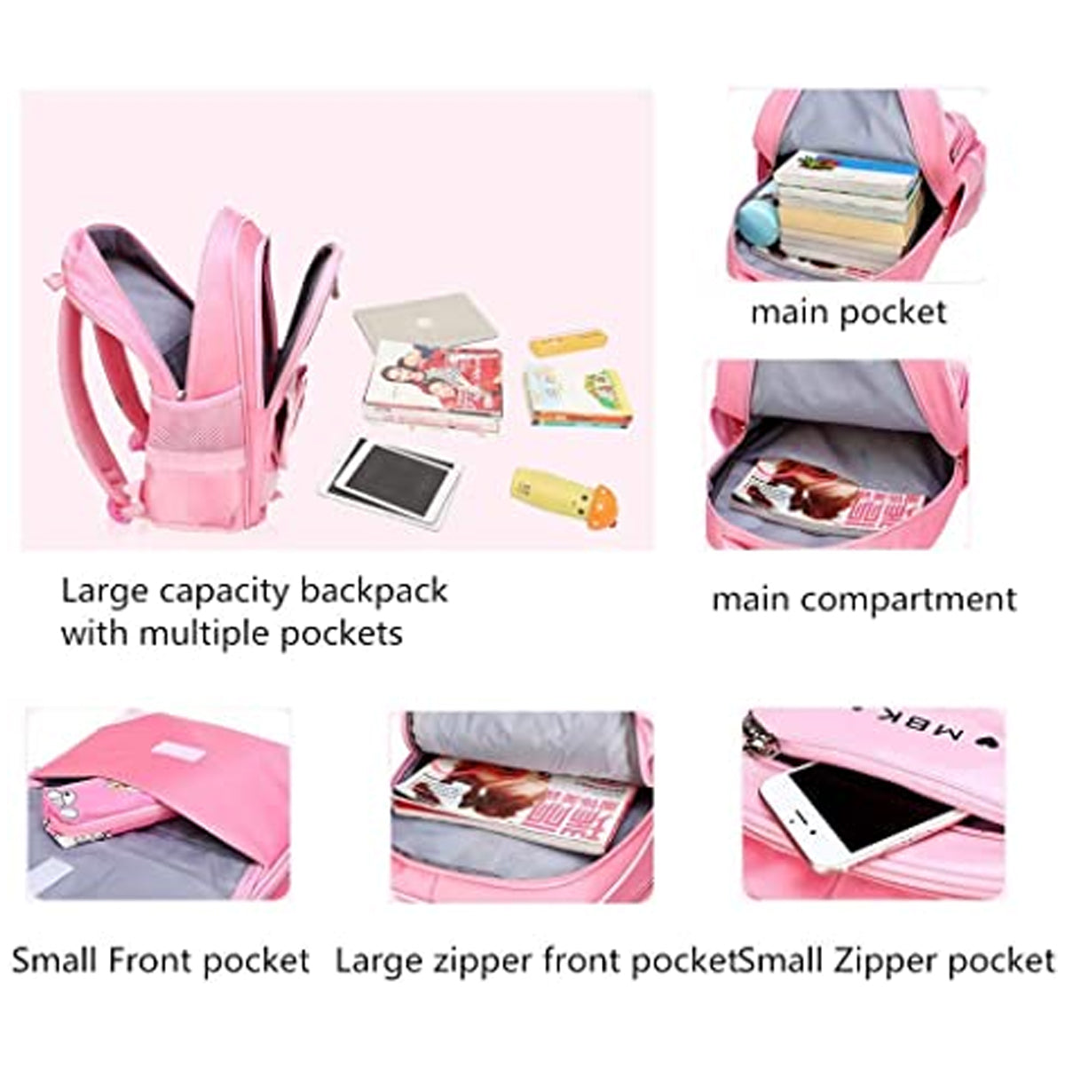 2Pcs Bowknot Wave Point Prints Primary School Backpack