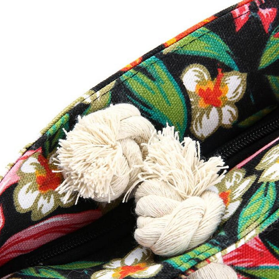 Canvas Large Summer Beach Bag  With Floral Pattern