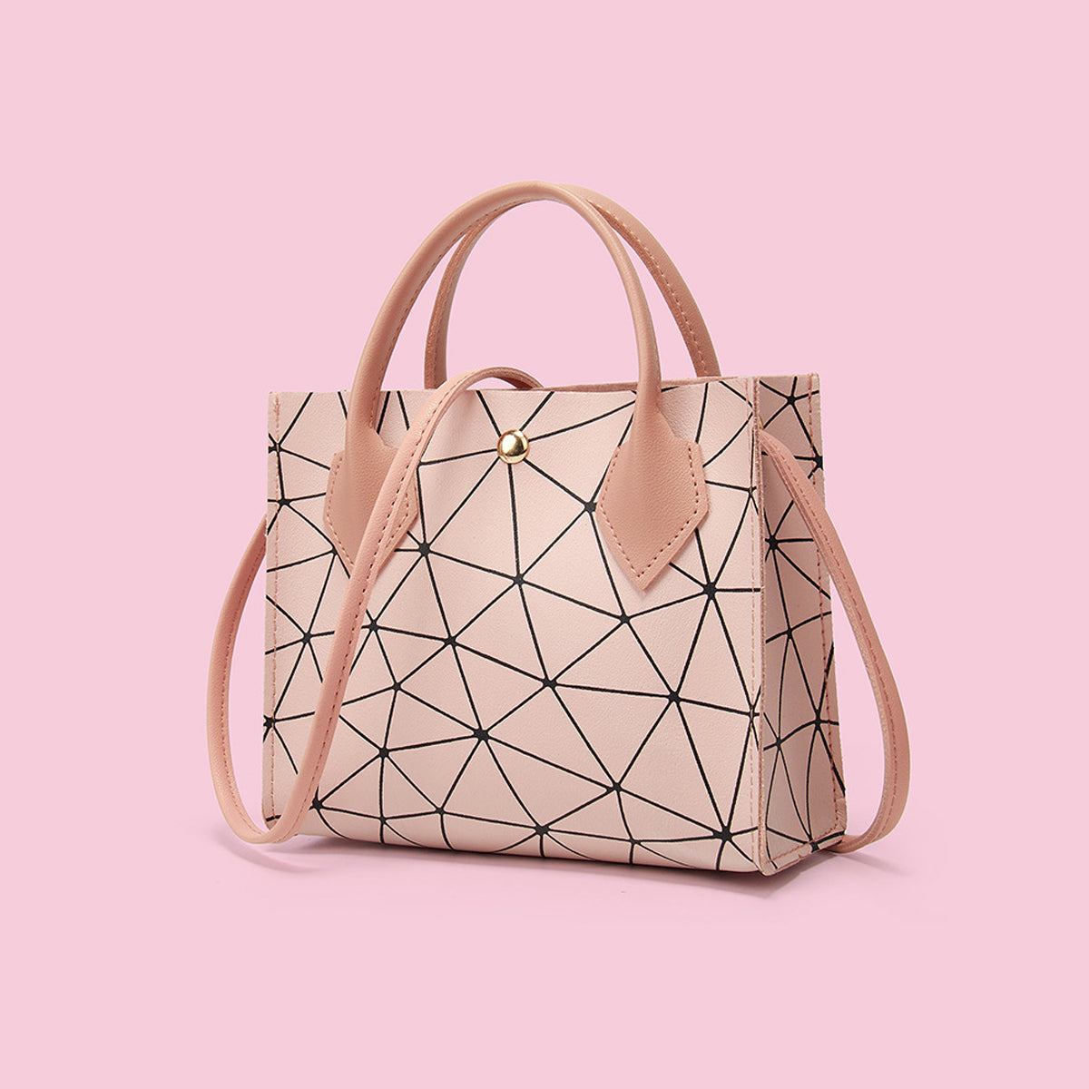 Mini Geometric Pattern Snap Button Satchel Bag