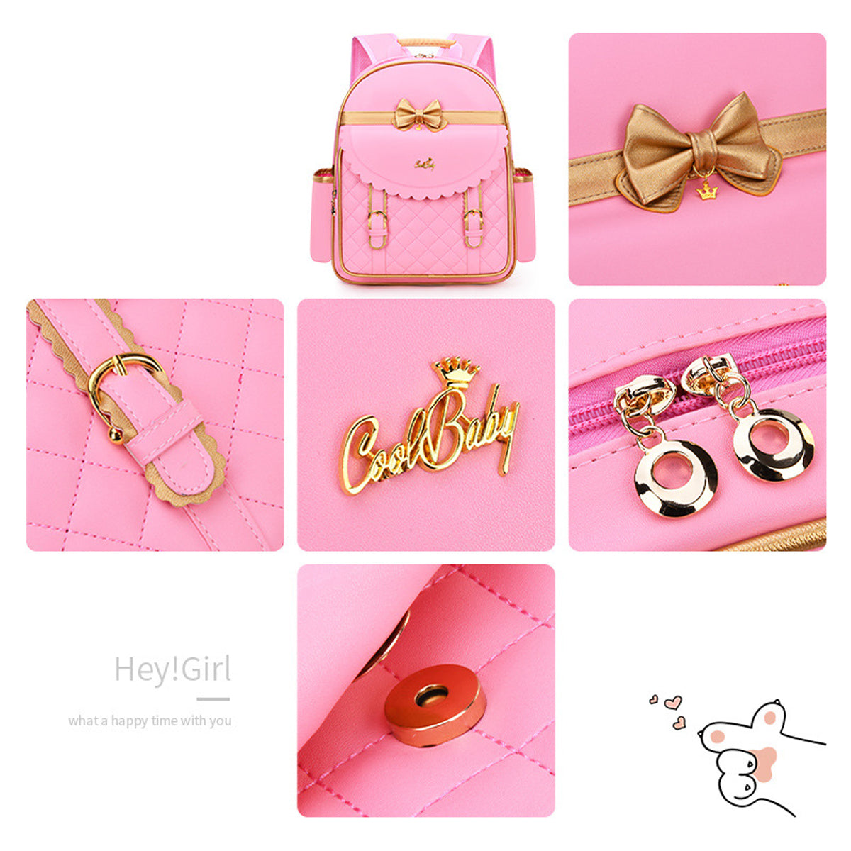 Children Princess Waterproof PU Backpack for Girls