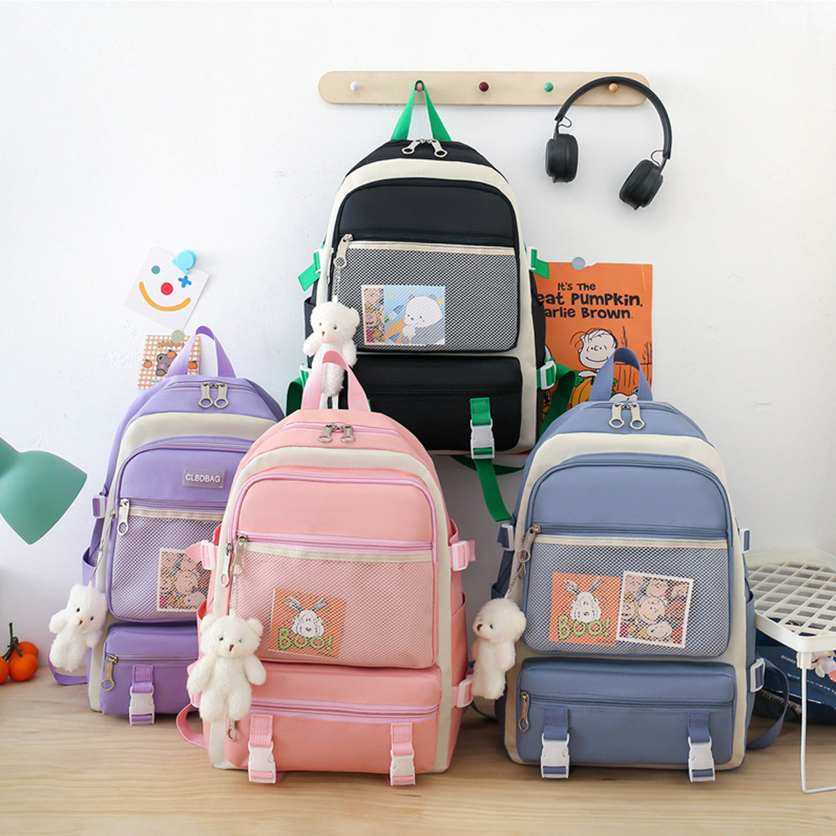 4Pcs Large Capacity Backpack Student Schoolbag