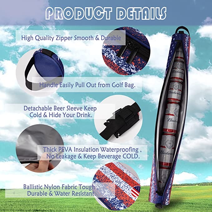 Golf Beer Sleeve 7 Can Beverage Sleeve Cooler Bag