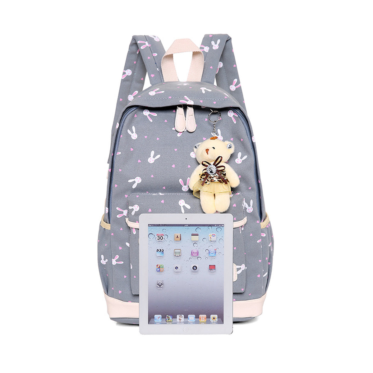 3Pcs Rabbit-Print Girls School Bag Backpack