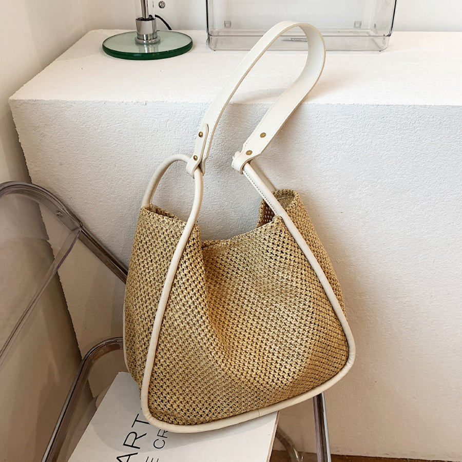 New Tote Personality Contrast Color Shoulder Weave Bag