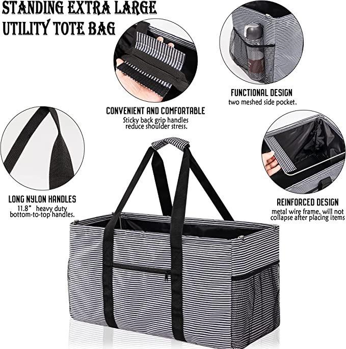 Collapsible Tote Bag with Handles Square Structured Tote Bag