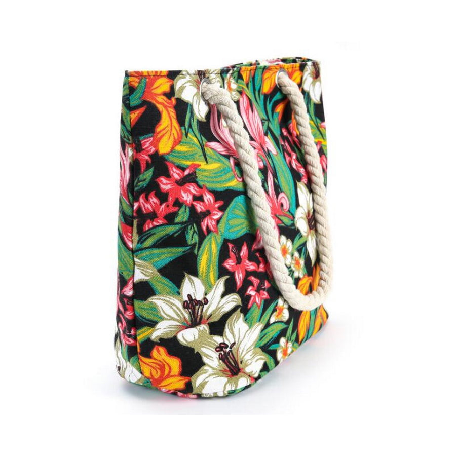 Canvas Large Summer Beach Bag  With Floral Pattern