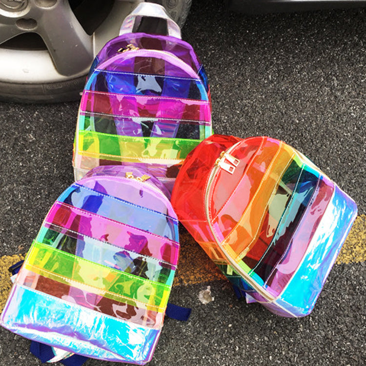 Fashion Waterproof Rainbow School Leisure PVC Backpack