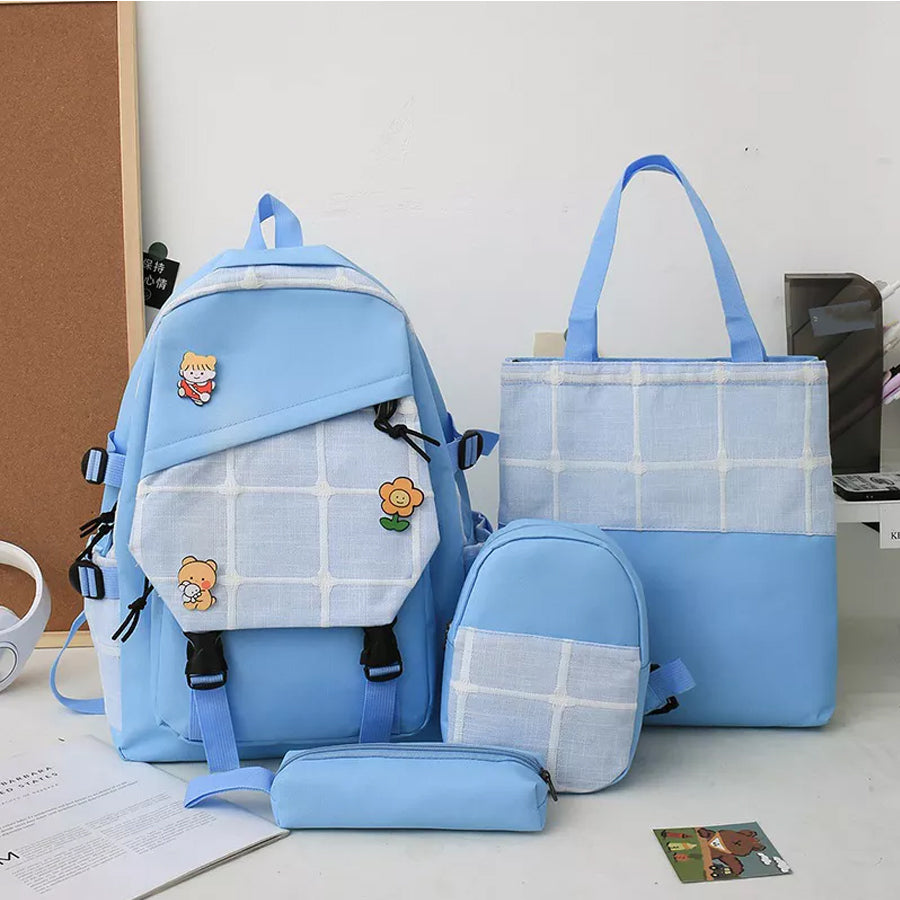 4 Piece Leather Backpack With School Bag