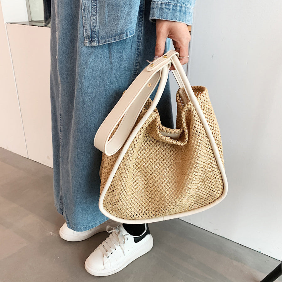 New Tote Personality Contrast Color Shoulder Weave Bag