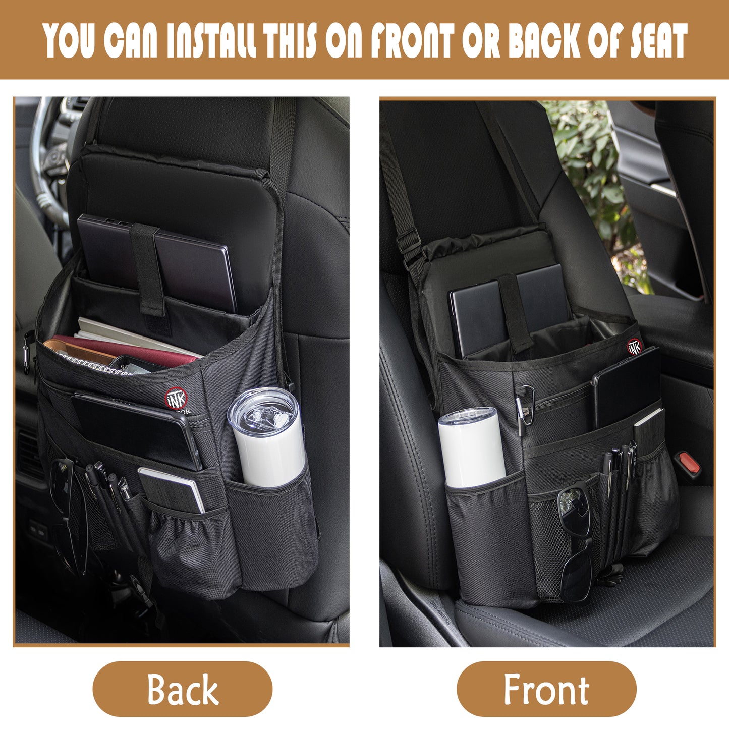 High capacity suspension adjustable shoulder strap Car Seat Organizer Bag