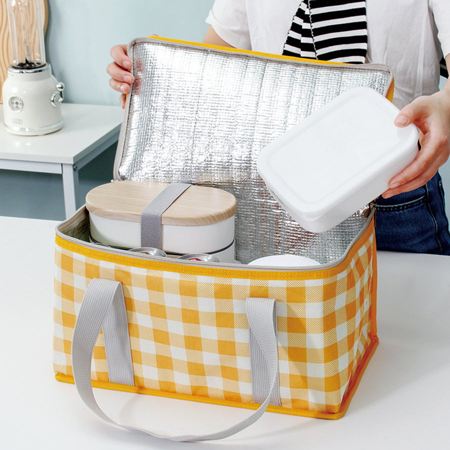 Plaid Cooler Bags For Picnic With Handbag
