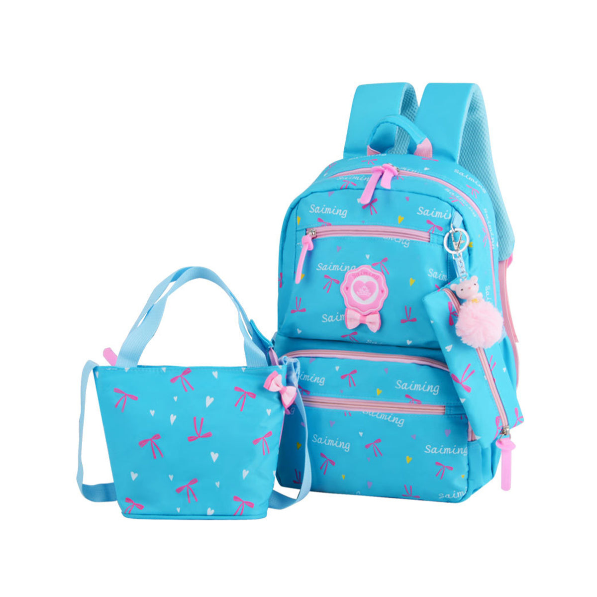 3Pcs Heart Printing Backpack Sets With Bowknot