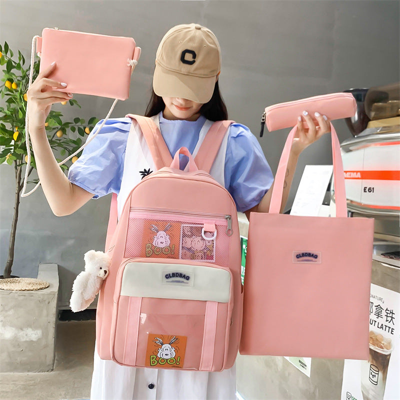 4Pcs Fashion Simple Student School Bag Campus Backpack
