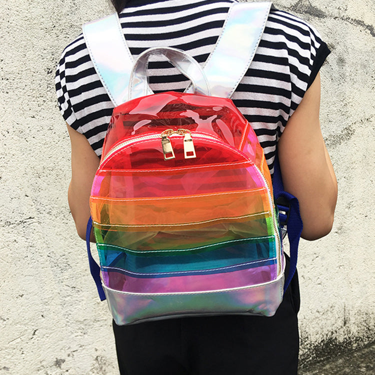 Fashion Waterproof Rainbow School Leisure PVC Backpack