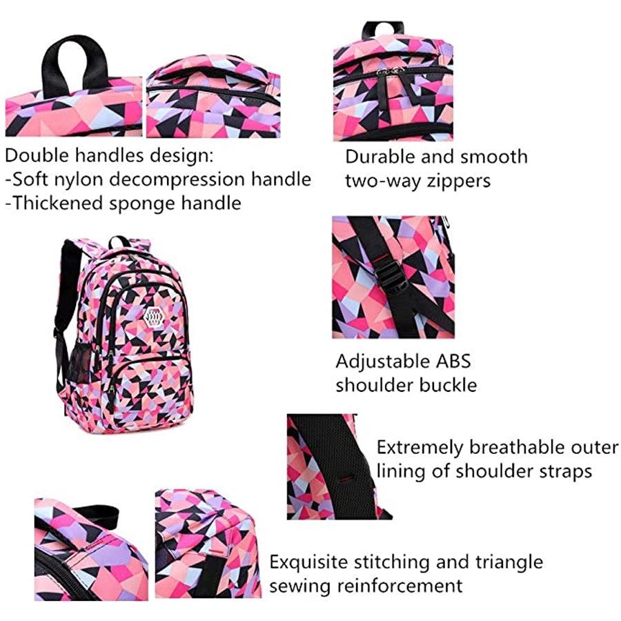 3 Pcs Geometric Print For Girls Boys School Backpacks