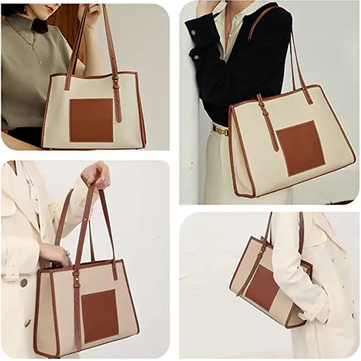 PU Tote Bag for Women with Zipper Pocket