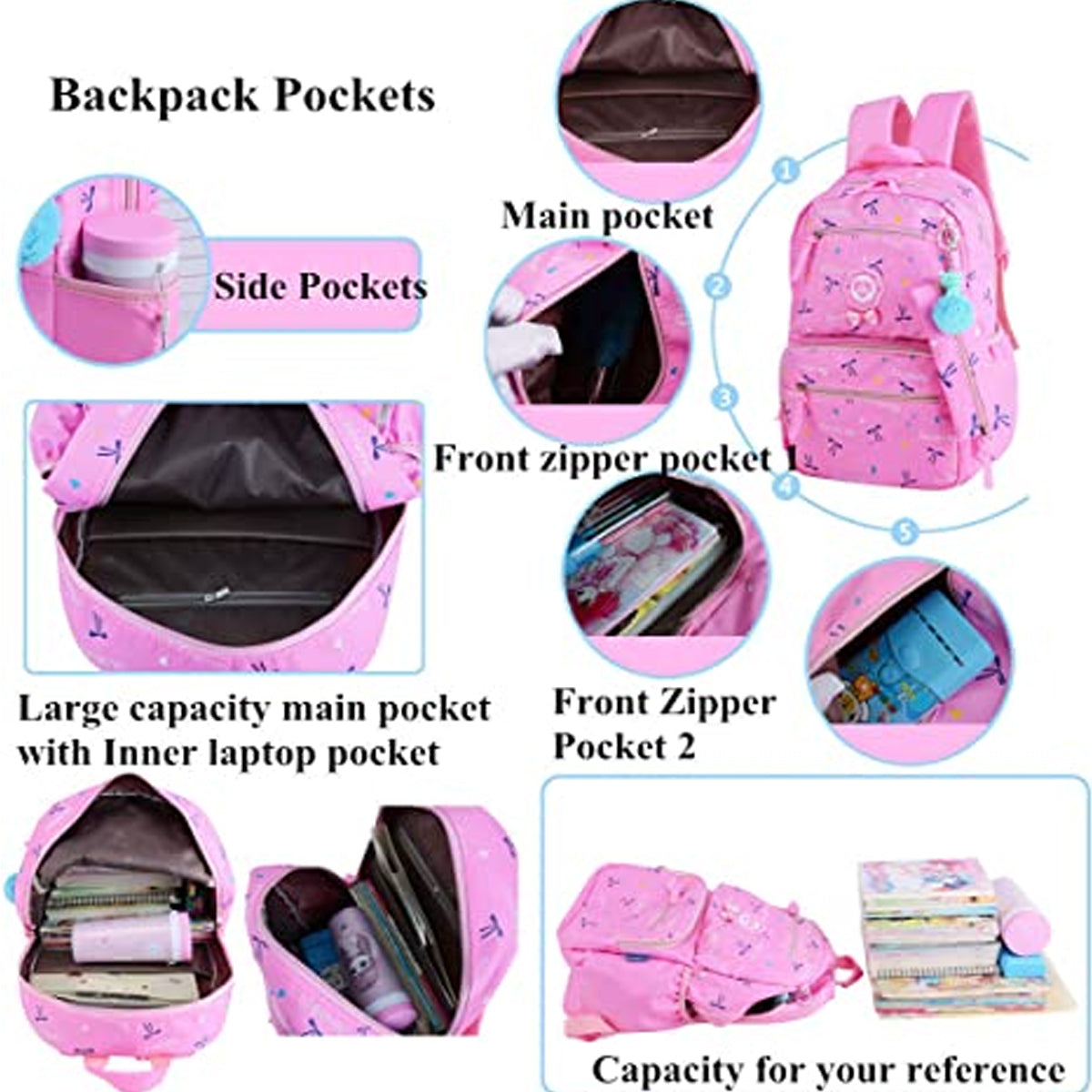 3Pcs Heart Printing Backpack Sets With Bowknot