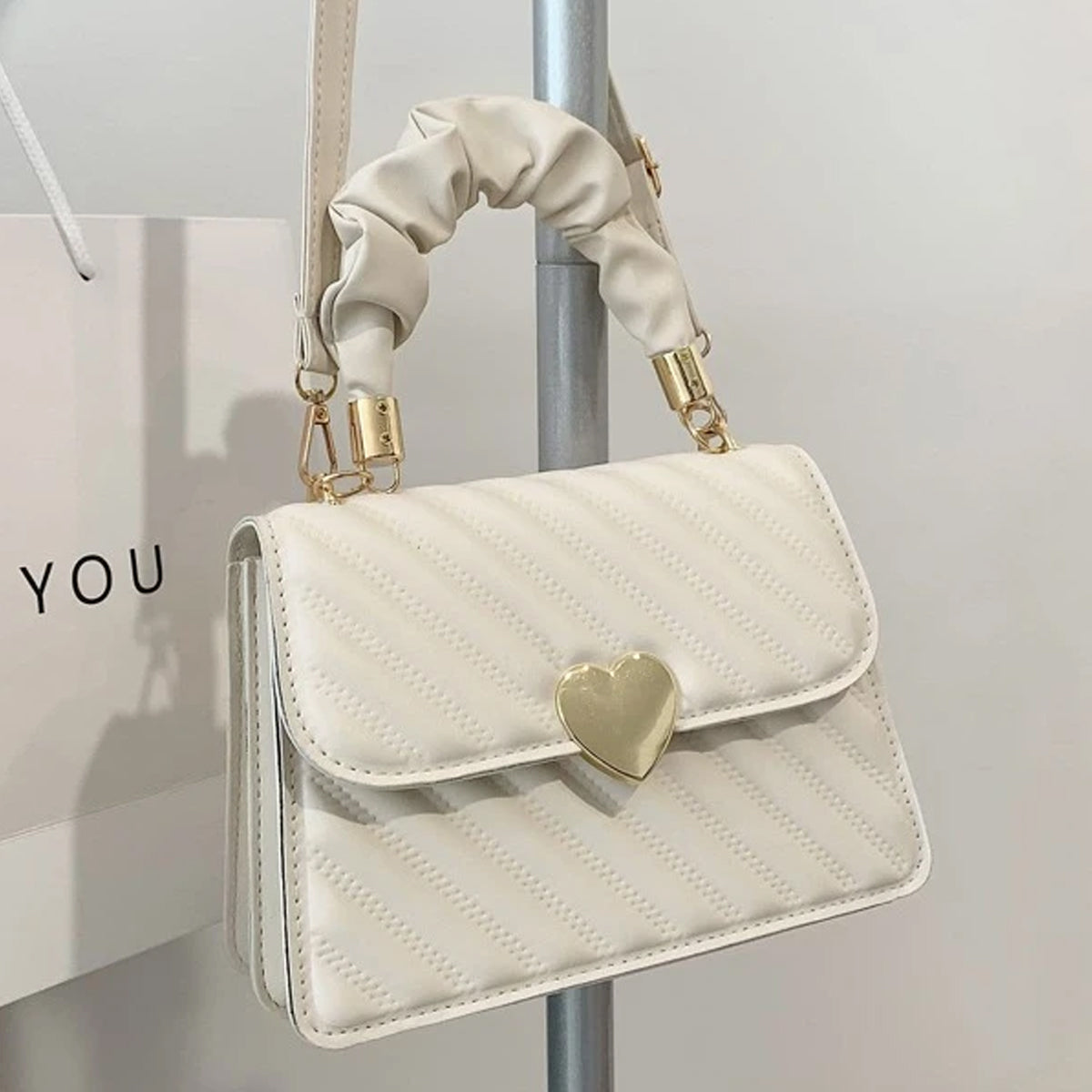 Heart Decor Snap Button Square Bag
