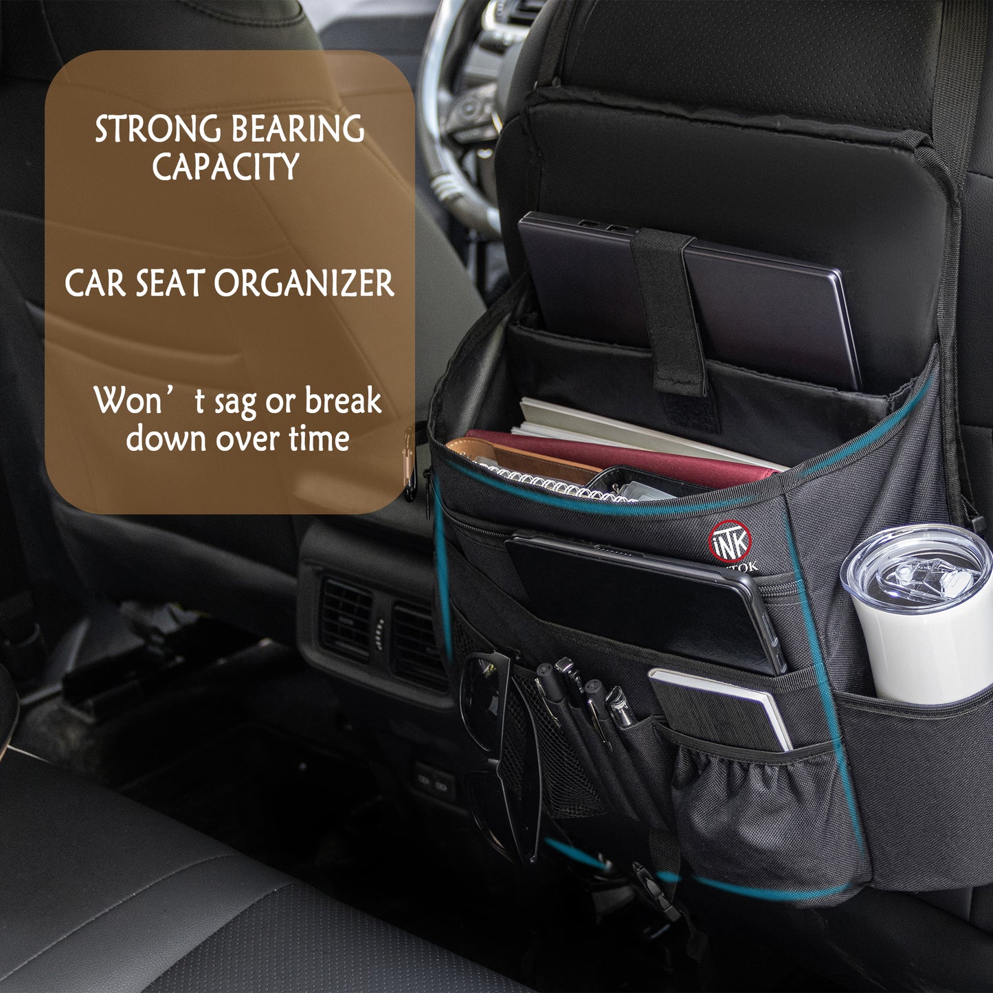 High capacity suspension adjustable shoulder strap Car Seat Organizer Bag
