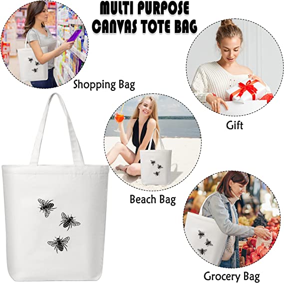 Cute Canvas Tote Bag Aesthetic with Zipper Pocket & Top Zipper Eco Tote Bag