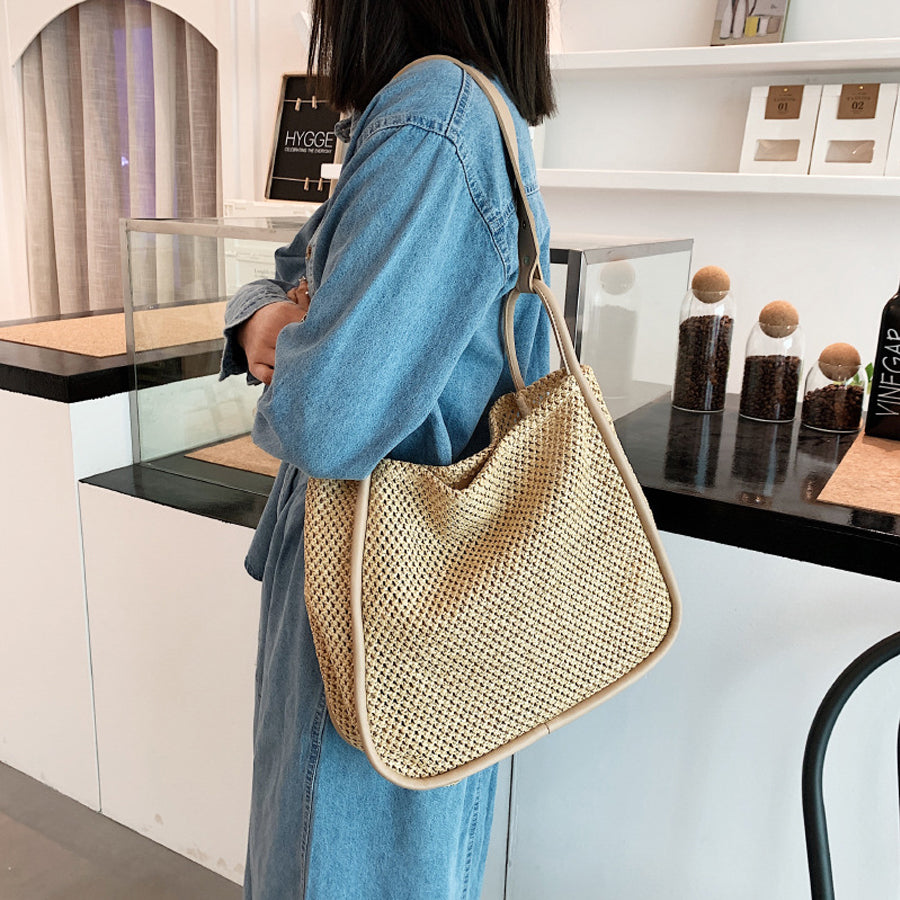 New Tote Personality Contrast Color Shoulder Weave Bag