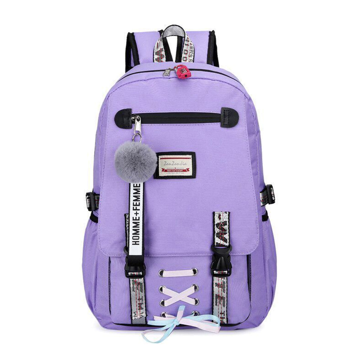 College Student Locked Schoolbag Anti-Theft Backpack with USB Charging Port