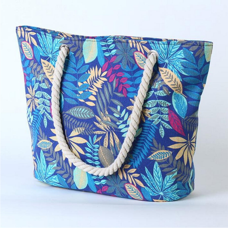 Canvas Large Summer Beach Bag  With Floral Pattern