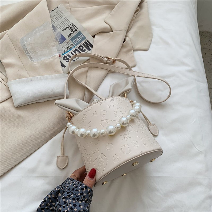 New Pearl Embossed Crossbody Tote Bucket Bag